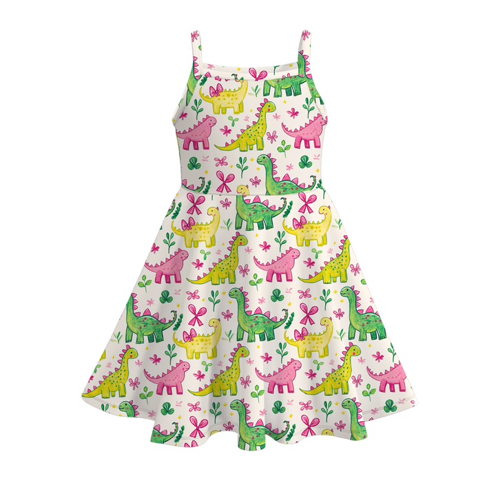 Girls Cute Dinosaur Print Suspender Dress