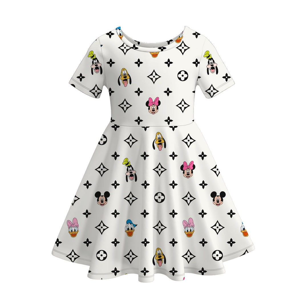 Girls princess cartoon printed short sleeve dress