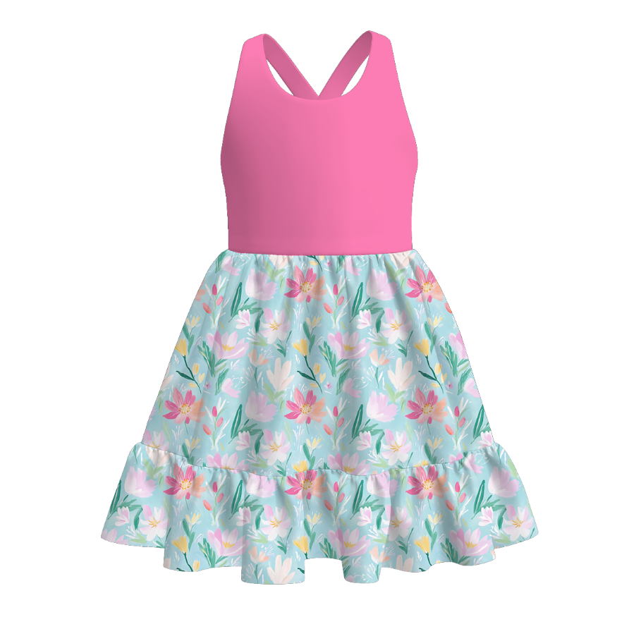Girls princess cartoon printed cross-back dress
