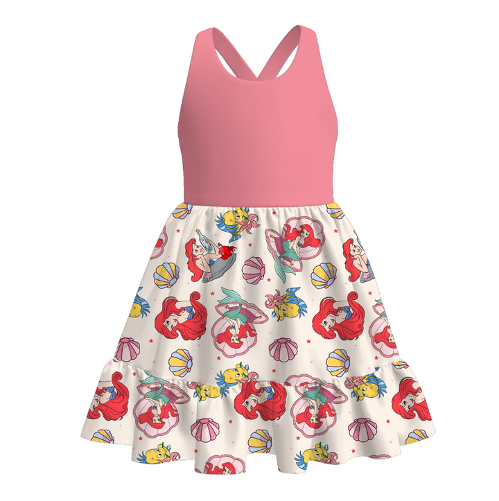 Girls princess cartoon printed cross-back dress