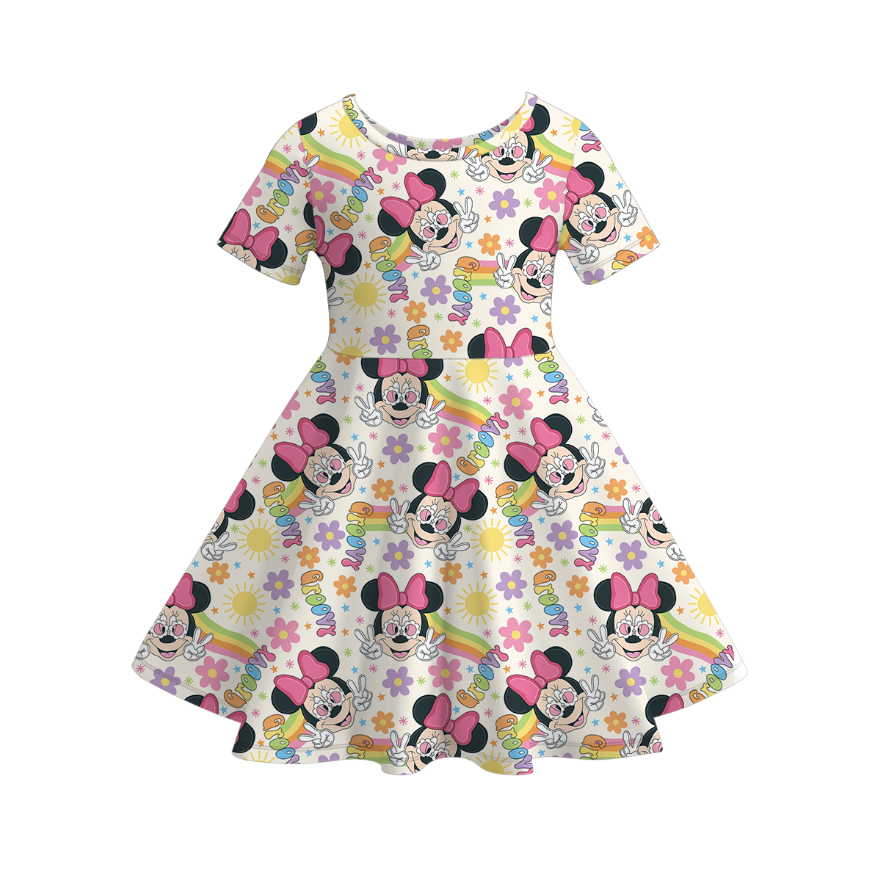 Girls princess cartoon printed short sleeve dress