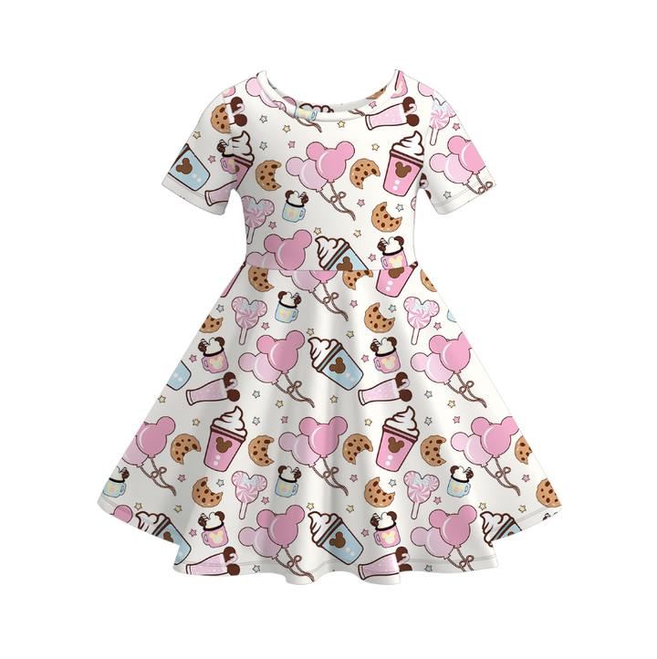 Girls princess cartoon printed short sleeve dress