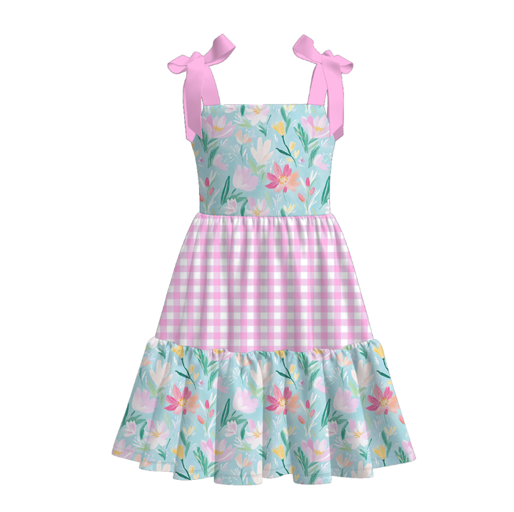 Girls summer bow tie patchwork floral dress