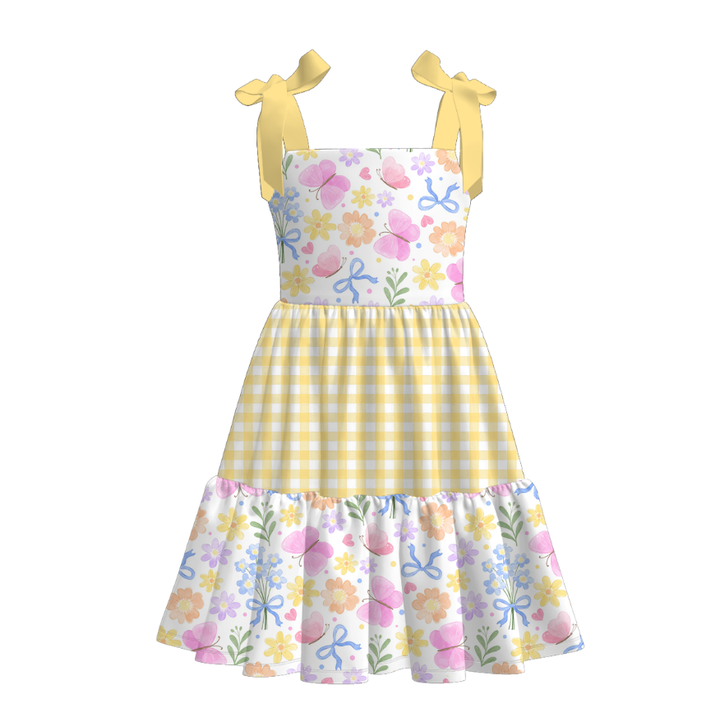 Girls summer bow tie patchwork floral dress