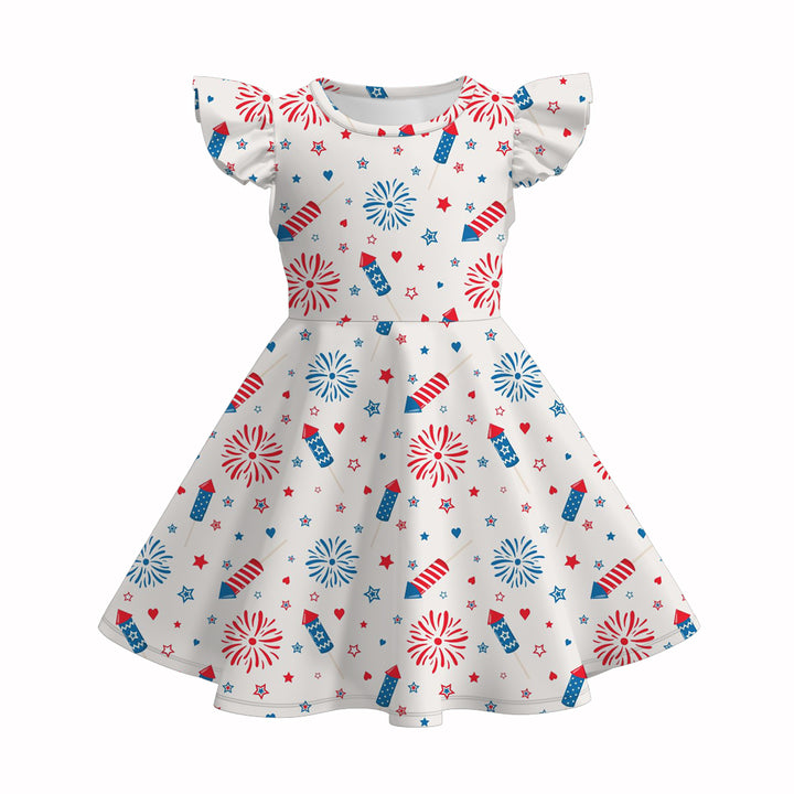 Girls 4th of July Patriotic flutter Sleeve twirly Dress