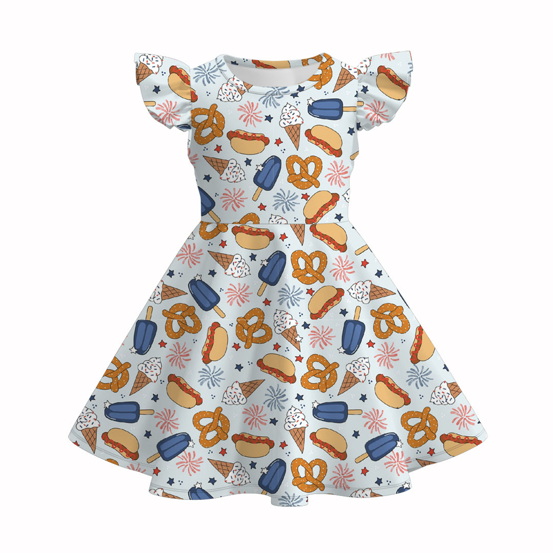 Girls 4th of July Patriotic flutter Sleeve twirly Dress