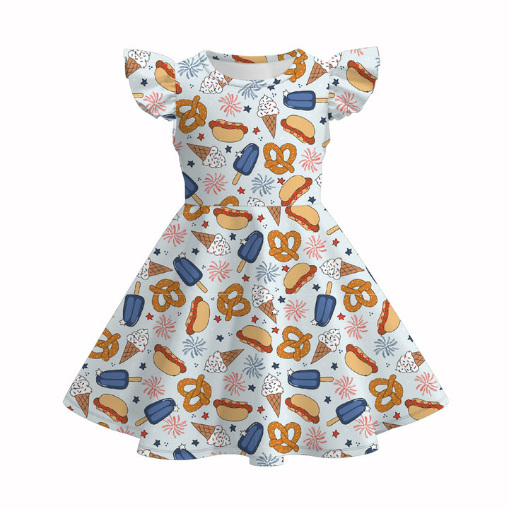 Girls 4th of July Patriotic flutter Sleeve twirly Dress