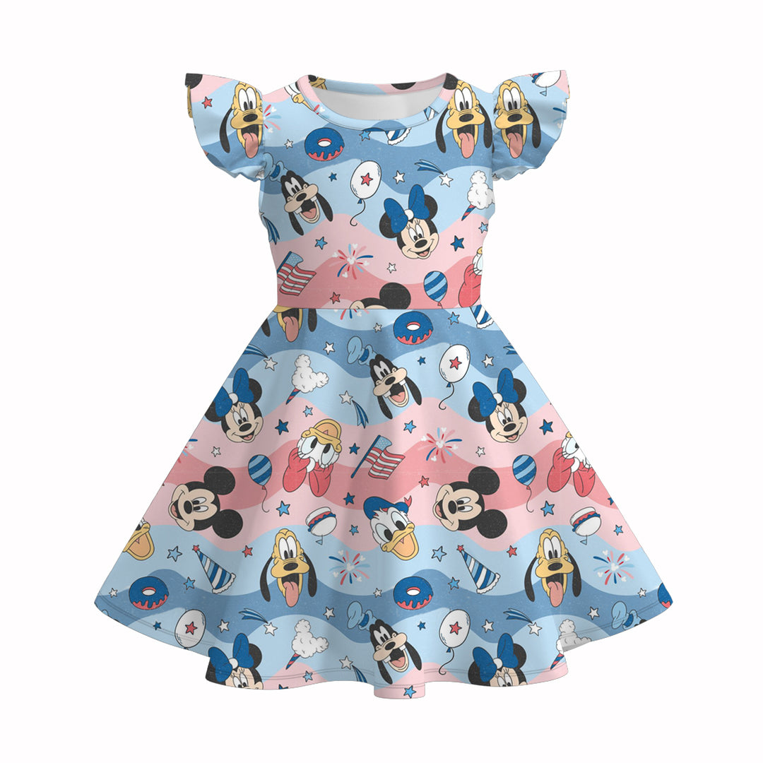 Girls 4th of July Patriotic flutter Sleeve twirly Dress