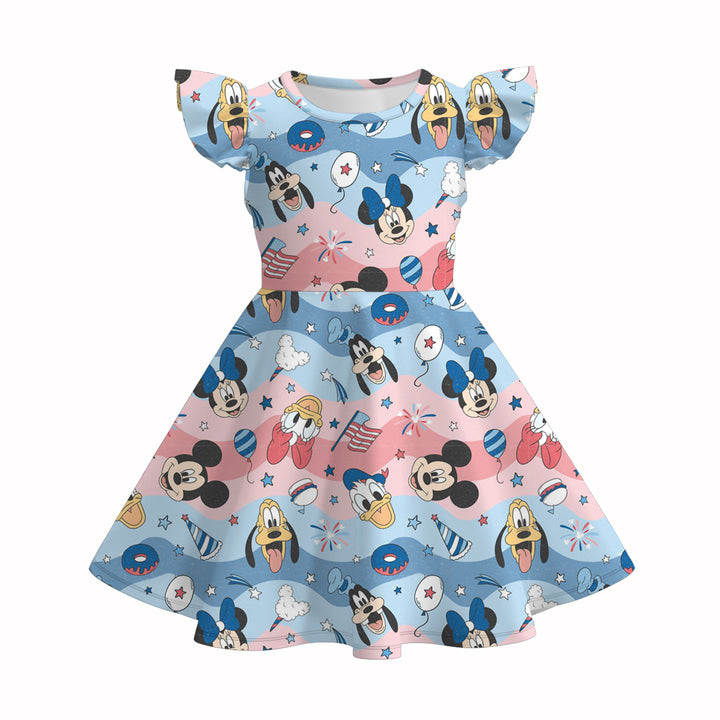 Girls 4th of July Patriotic flutter Sleeve twirly Dress