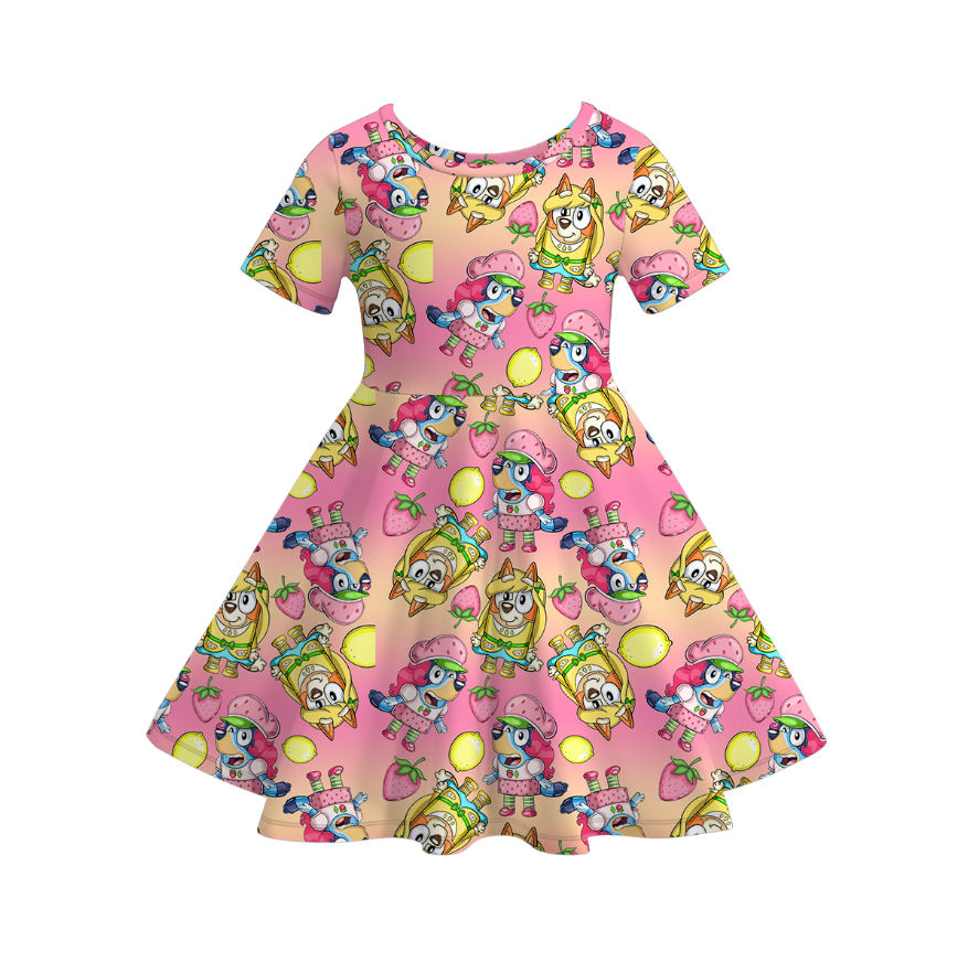 Girls summer Bluey printed ruffle twirl dress