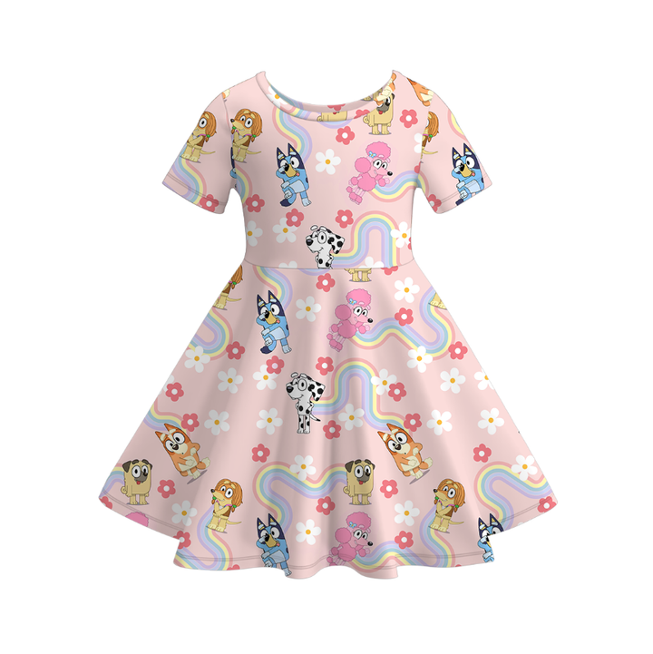 Girls summer Bluey printed ruffle twirl dress