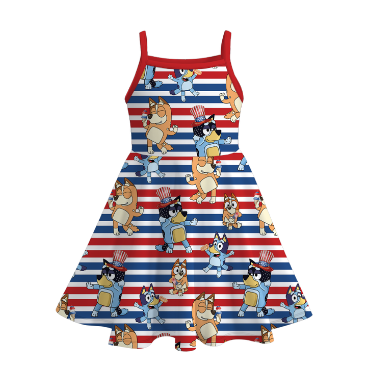 Girls 4th of July Bluey printed suspender dress
