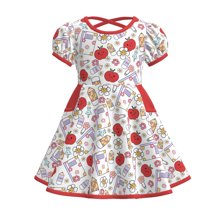 Back to school cross-back pocket twirl dress