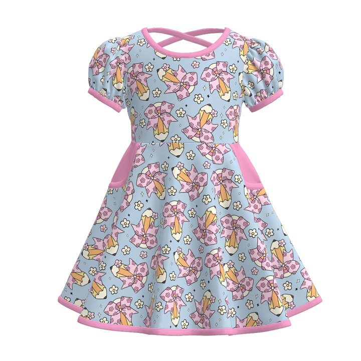 Back to school cross-back pocket twirl dress