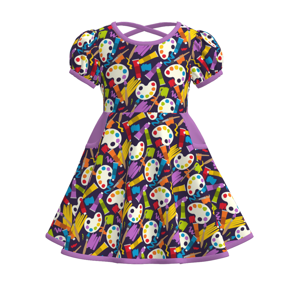 Back to school cross-back pocket twirl dress