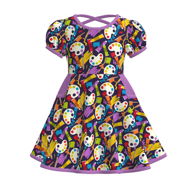 Back to school cross-back pocket twirl dress