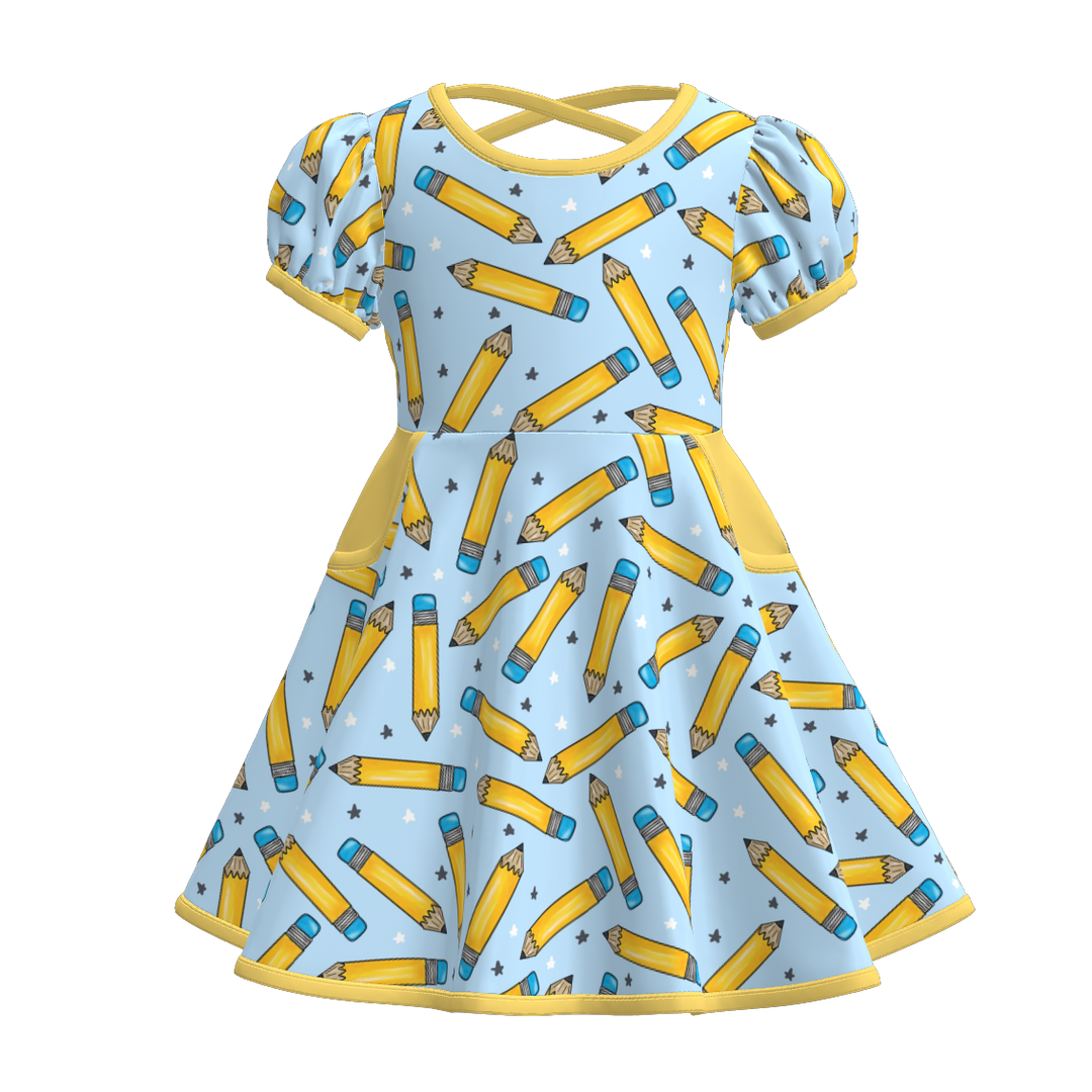 Back to school cross-back pocket twirl dress