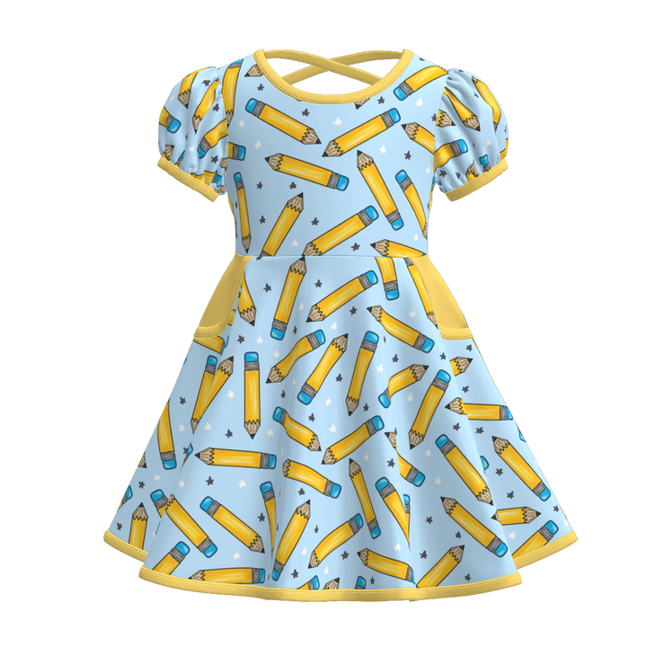 Back to school cross-back pocket twirl dress