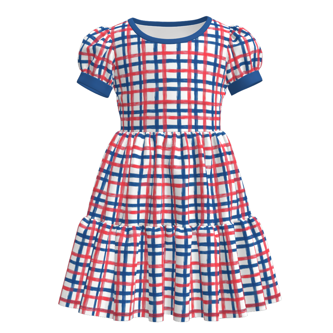 Girls 4th of July Patriotic Puff Sleeve Dress