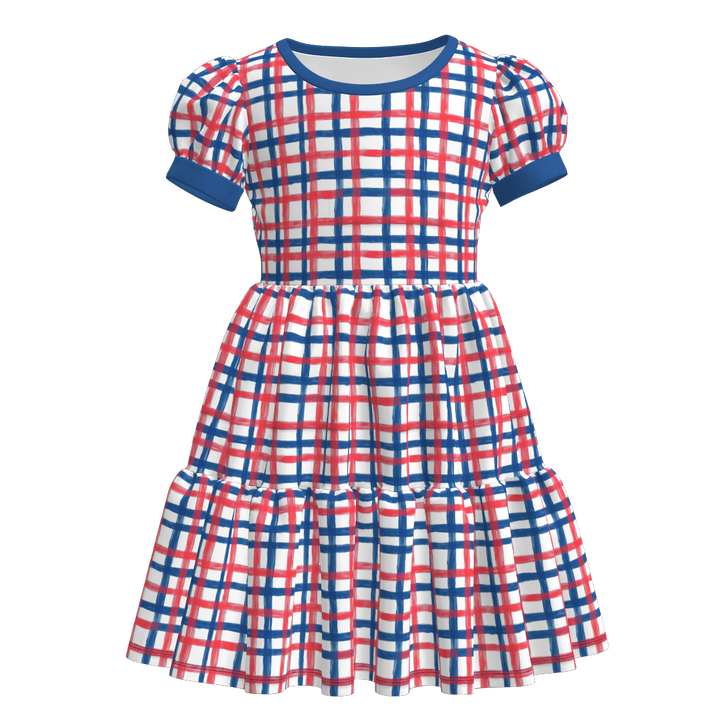 Girls 4th of July Patriotic Puff Sleeve Dress