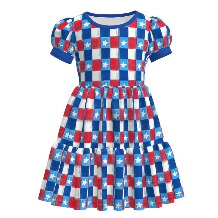 Girls 4th of July Patriotic Puff Sleeve Dress
