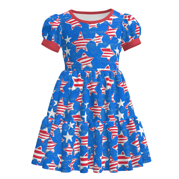Girls 4th of July Patriotic Puff Sleeve Dress