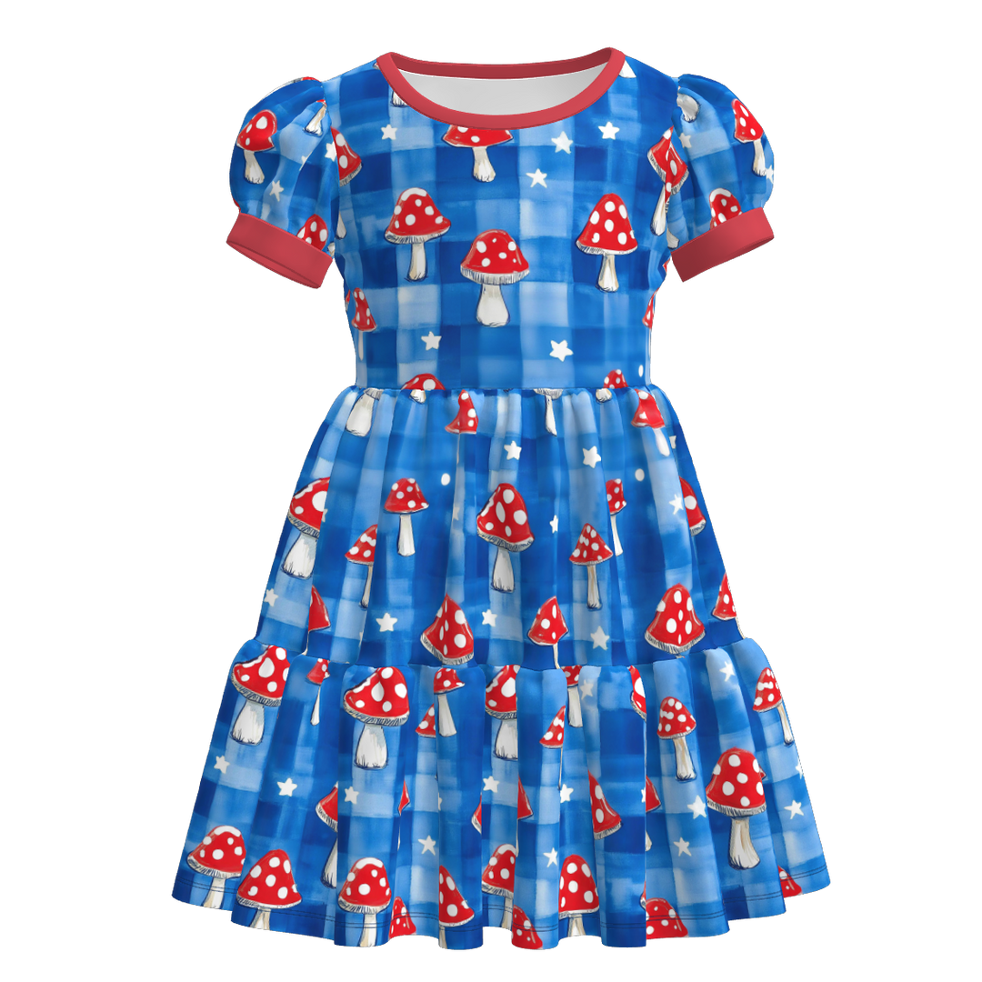 Girls 4th of July Patriotic Puff Sleeve Dress