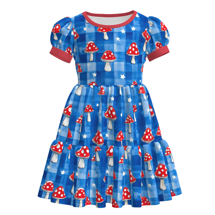 Girls 4th of July Patriotic Puff Sleeve Dress