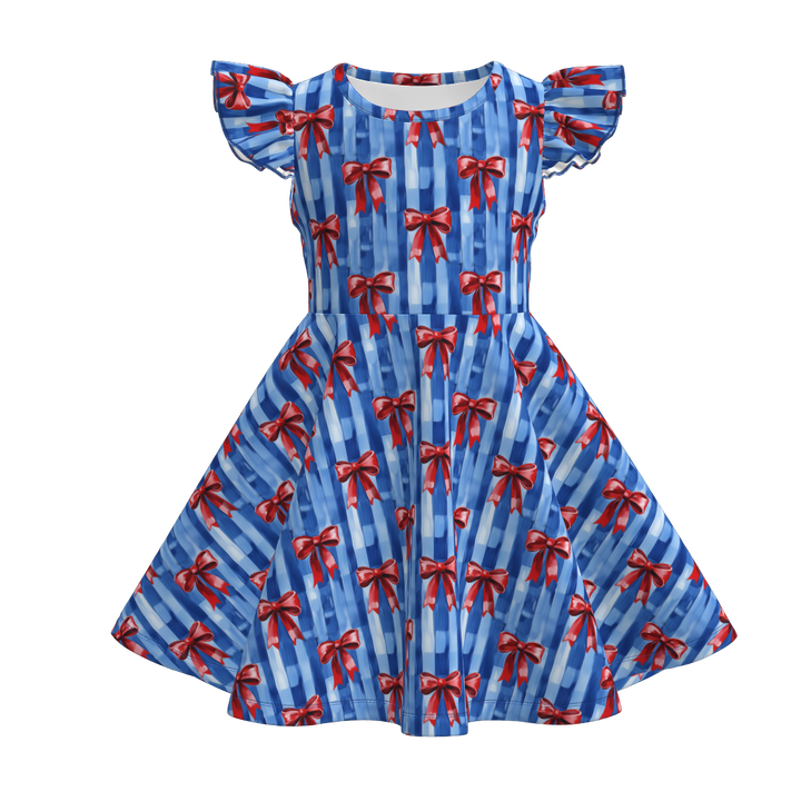 Girls 4th of July Patriotic flutter Sleeve twirly Dress