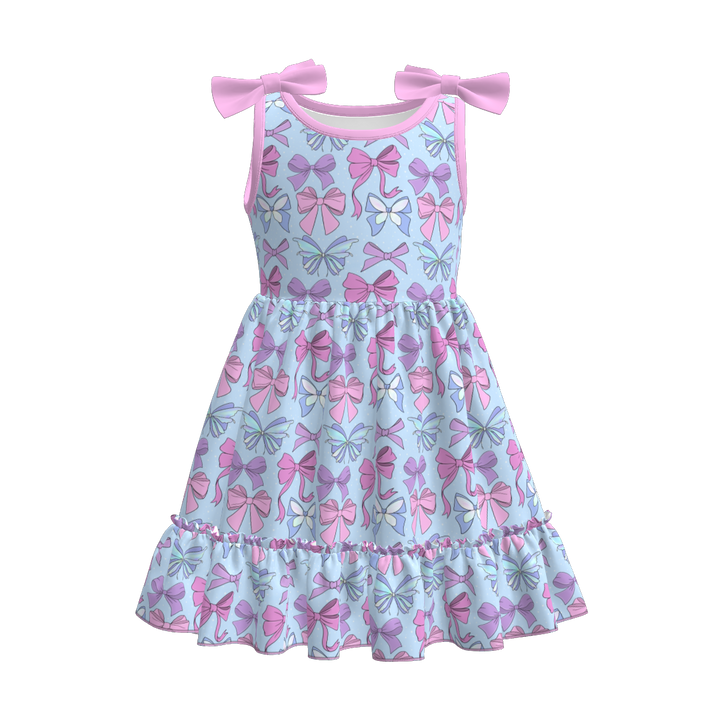 Butterfly bowknot tank splicing dress for girls