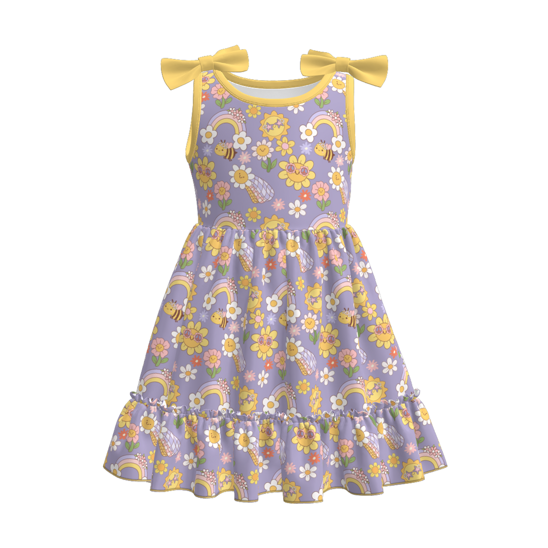 Butterfly bowknot tank splicing dress for girls