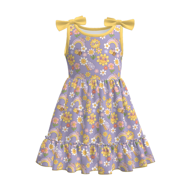 Butterfly bowknot tank splicing dress for girls