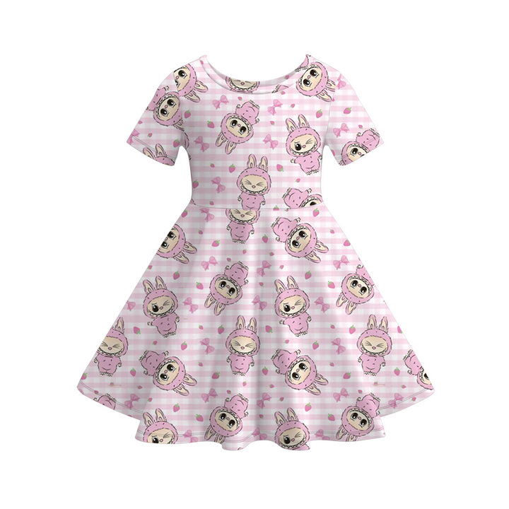 Girls short sleeve twirl dress with labubu printed