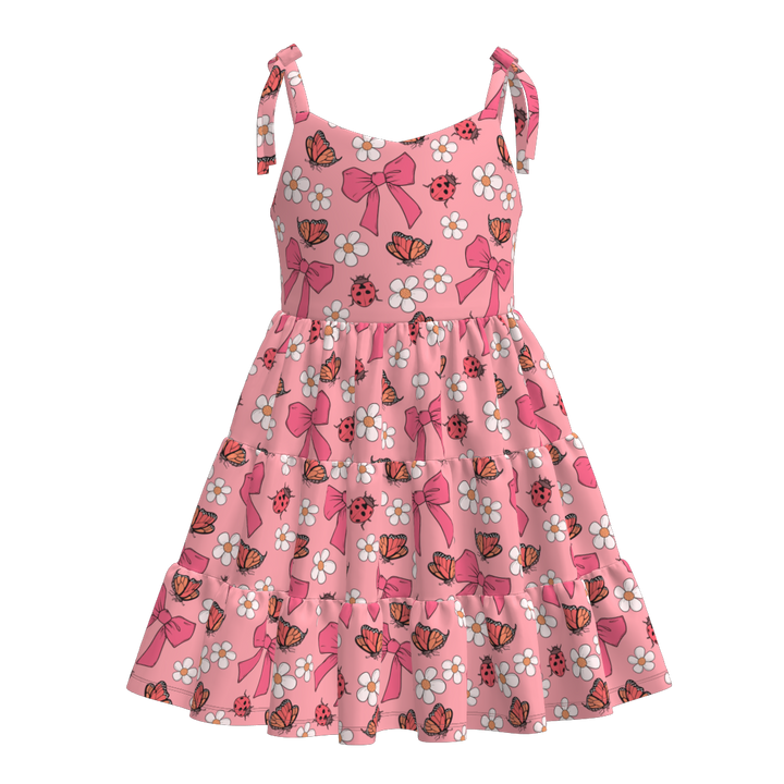 Girls summer Bow tie-up suspender splicing dress