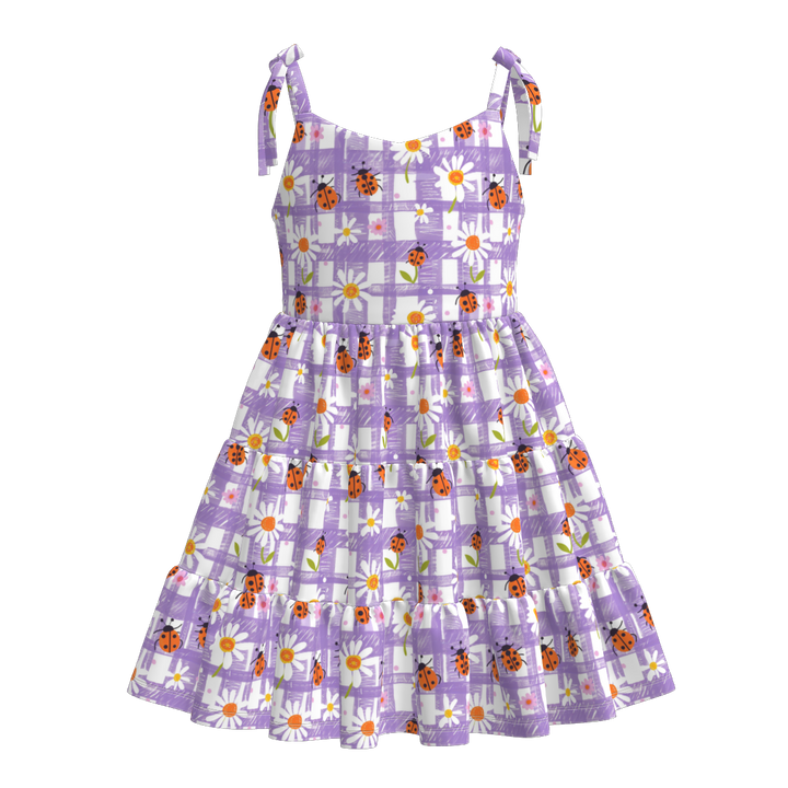 Girls summer Bow tie-up suspender splicing dress