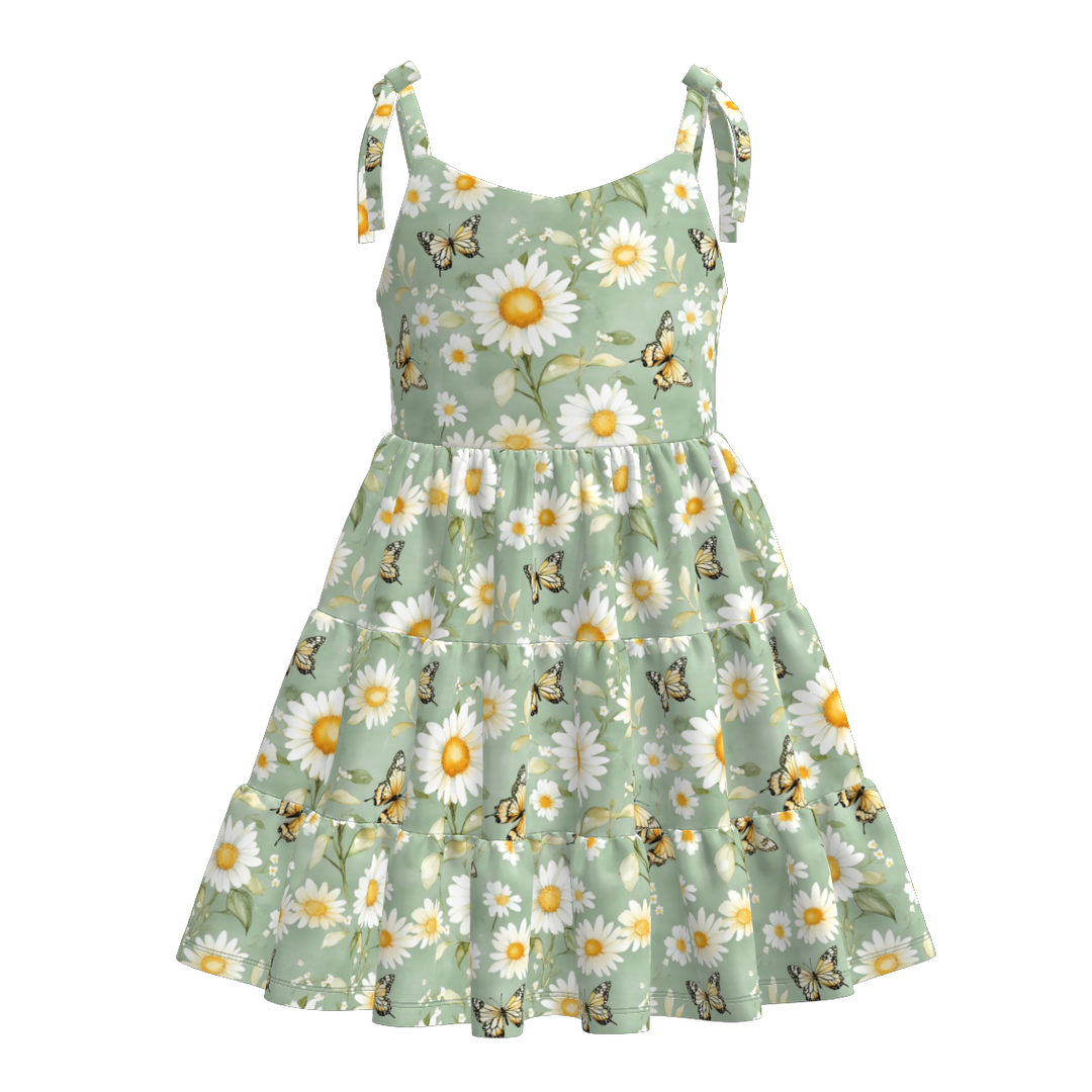 Girls summer Bow tie-up suspender splicing dress