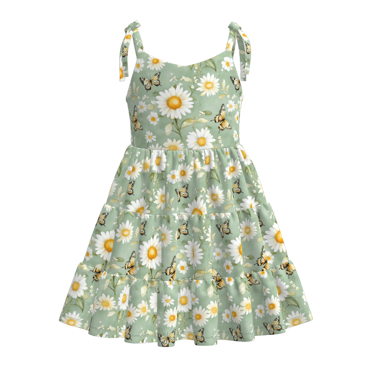 Girls summer Bow tie-up suspender splicing dress