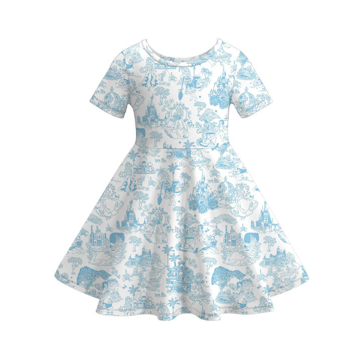 Girls blue princess twirly dress Sisters summer Outfits
