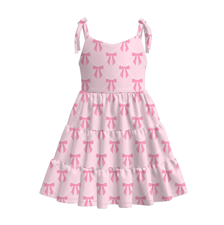 Girls summer Bow tie-up suspender splicing dress