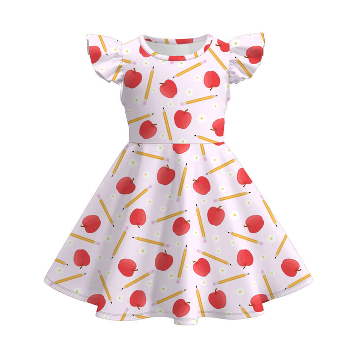 Back to school pencil bow pink twirly dress
