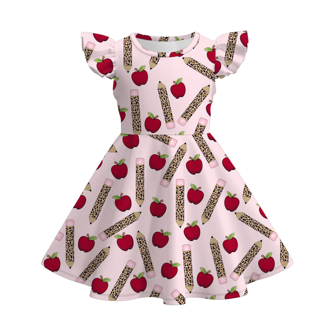 Back to school pencil bow pink twirly dress