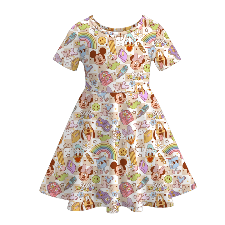 Back to school smiley plaid twirl dress