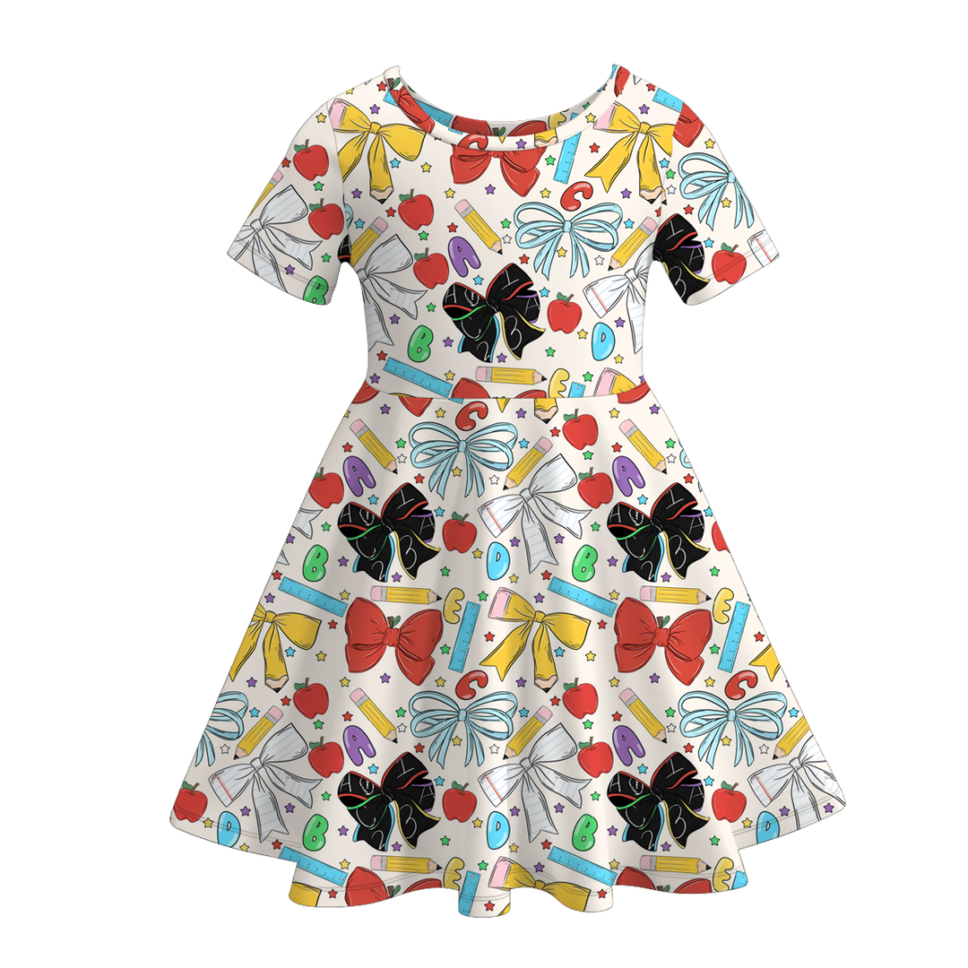 Back to school smiley plaid twirl dress
