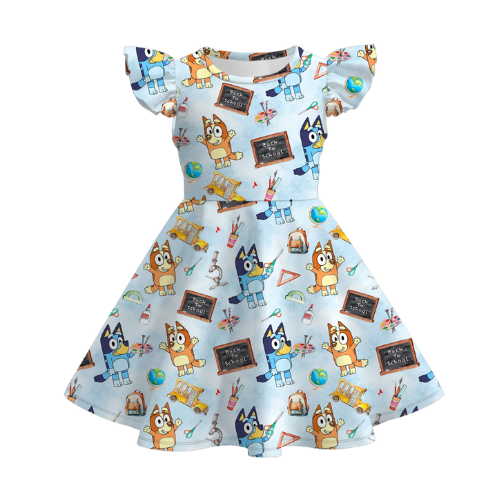 Back to school pencil bow pink twirly dress