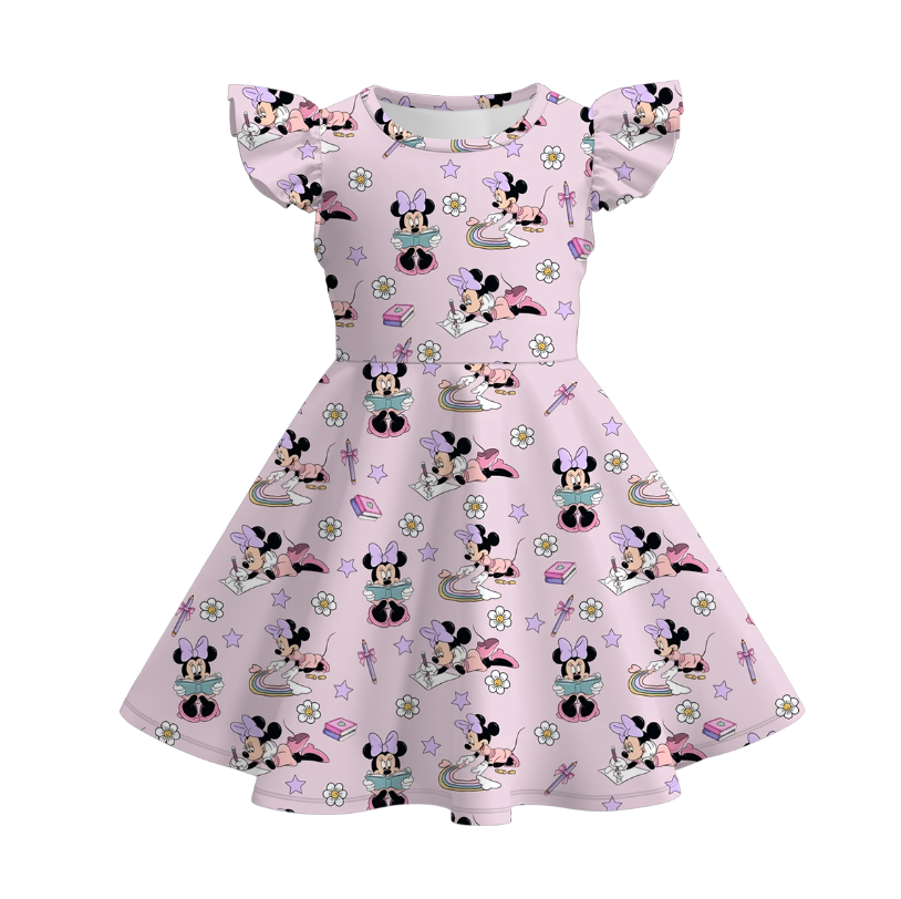 Back to school pencil bow pink twirly dress