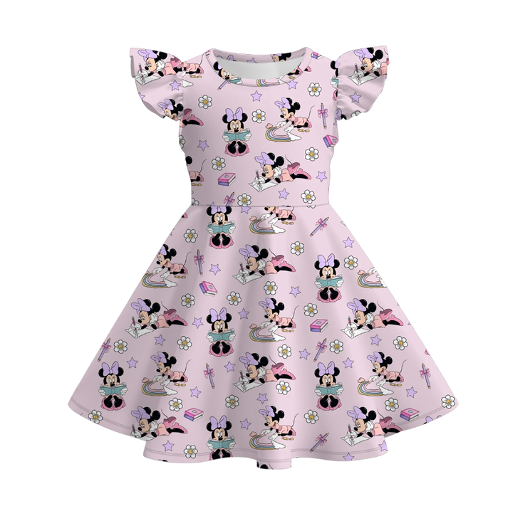 Back to school pencil bow pink twirly dress