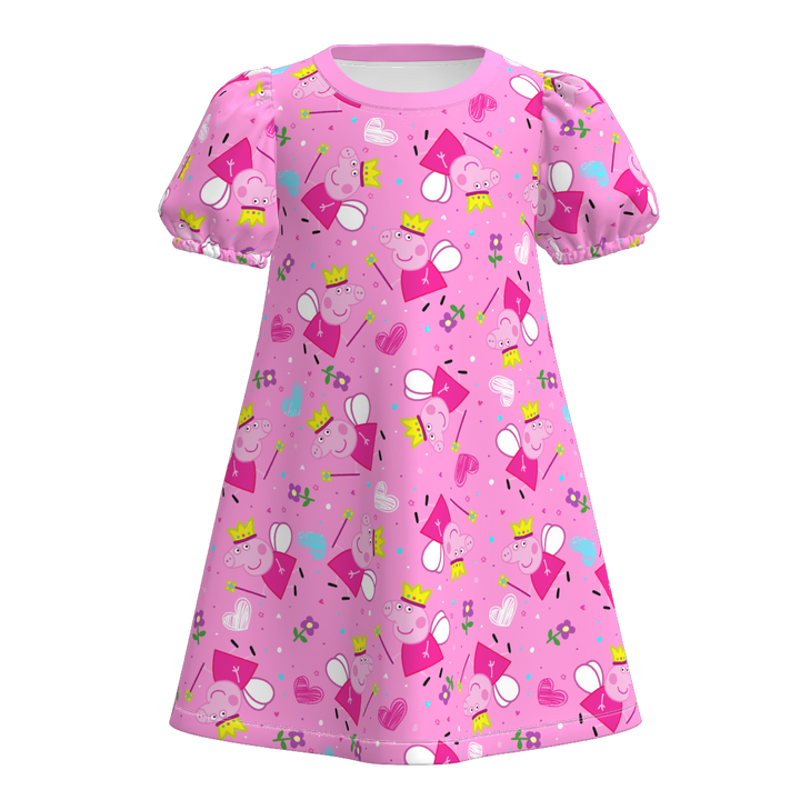 Summer cartoon printed Puff Sleeve A-Line dress