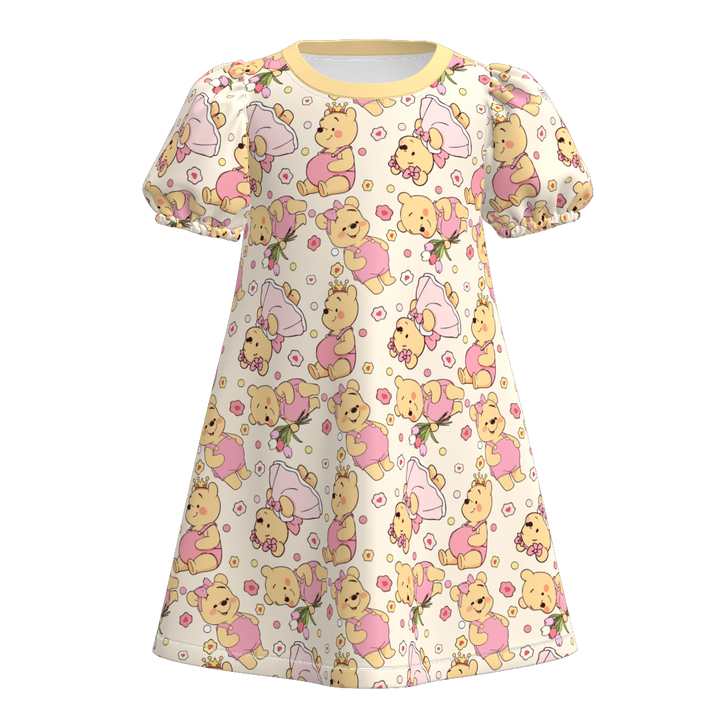 Summer cartoon printed Puff Sleeve A-Line dress