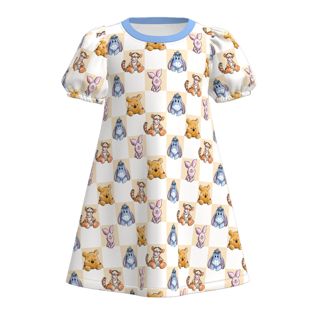 Summer cartoon printed Puff Sleeve A-Line dress