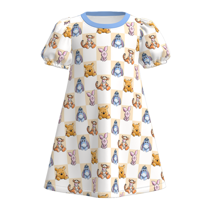Summer cartoon printed Puff Sleeve A-Line dress